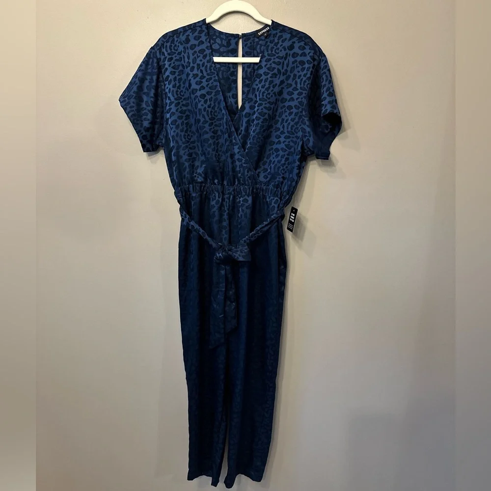 NWT Express Navy Blue Leopard Jumpsuit - Medium - Picture 2 of 9